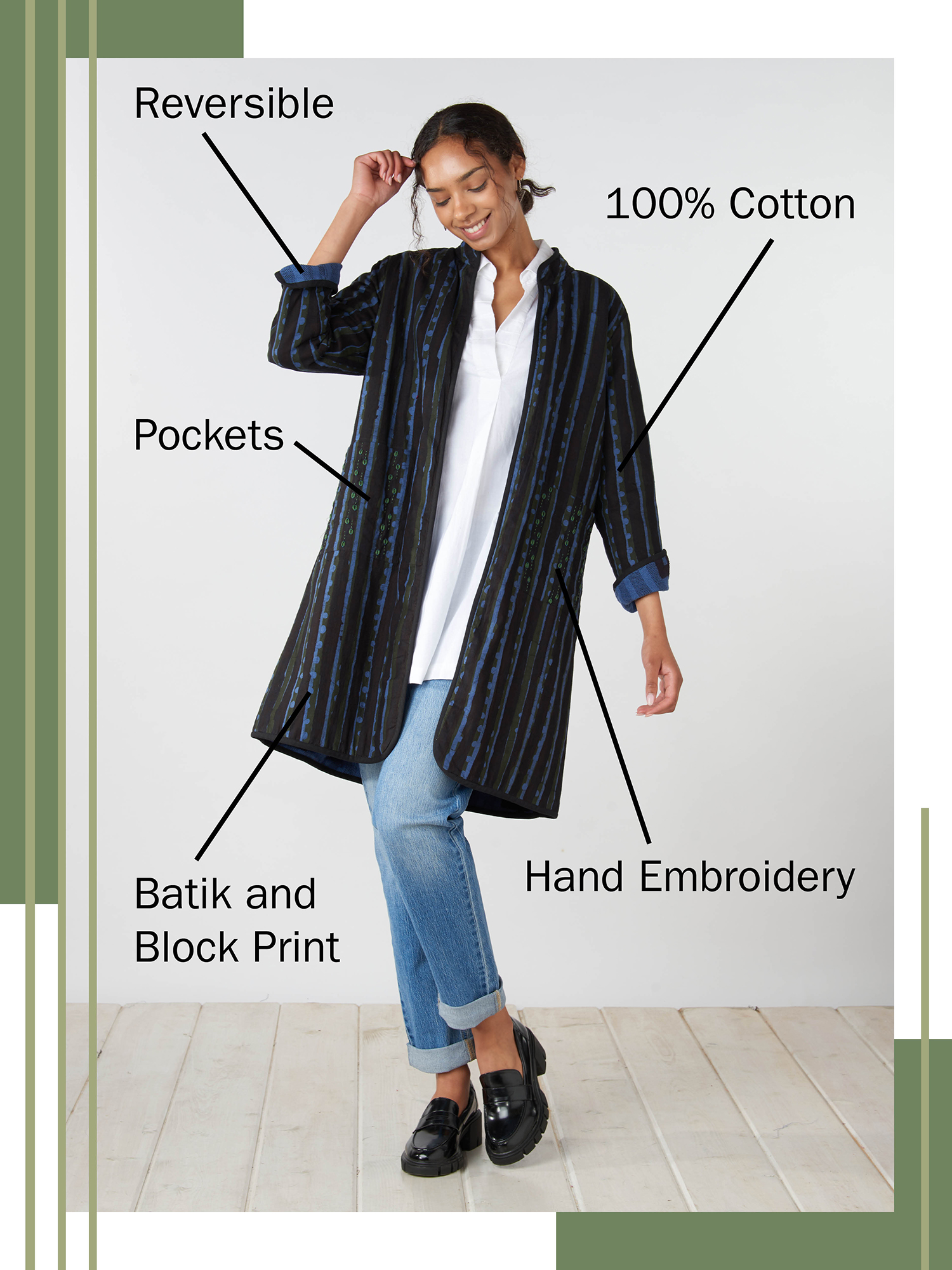 Reversible 100% Cotton Pockets Hand Embroidery Batik and Block Prints