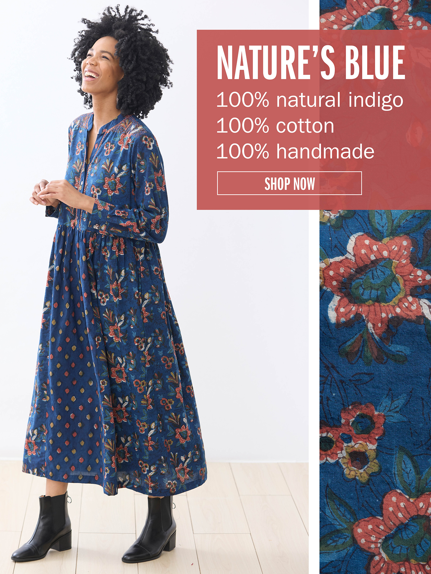 NATURE'S BLUE 100% all-natural indigo 100% cotton 100% handmade SHOP NOW