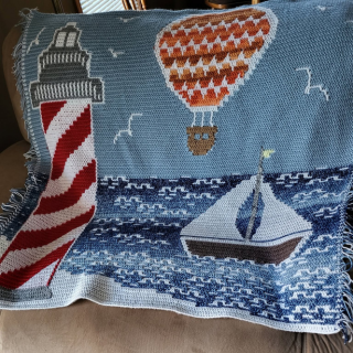 Lighthouse by the Sea Blanket Mosaic Crochet Pattern