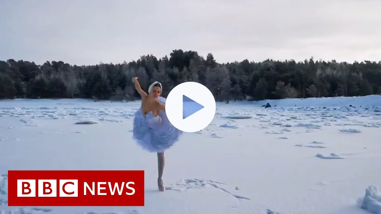 Russian ballerina dances Swan Lake on ice in protest - BBC News