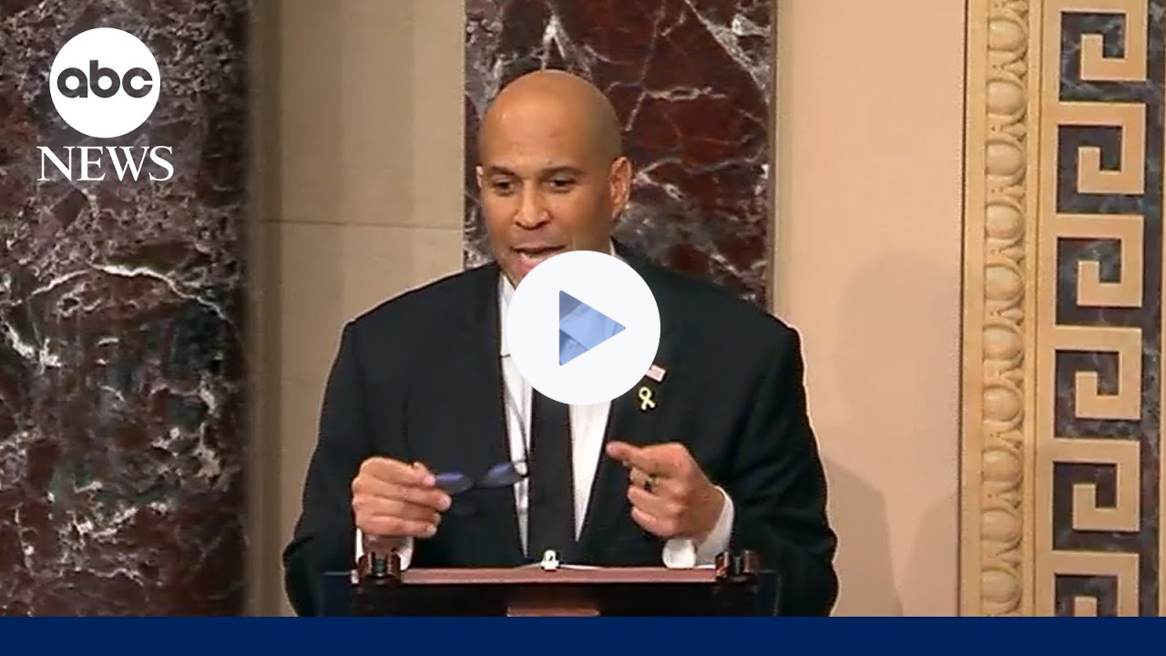 Cory Booker ends record-breaking Senate speech with tribute to late John Lewis
