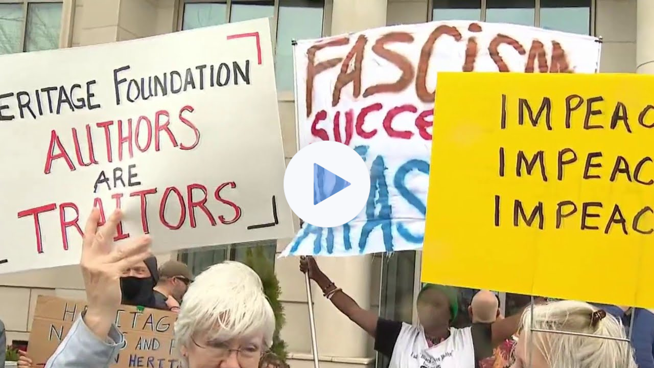 Demonstrators protest Project 2025 outside Heritage Foundation | NBC4 Washington