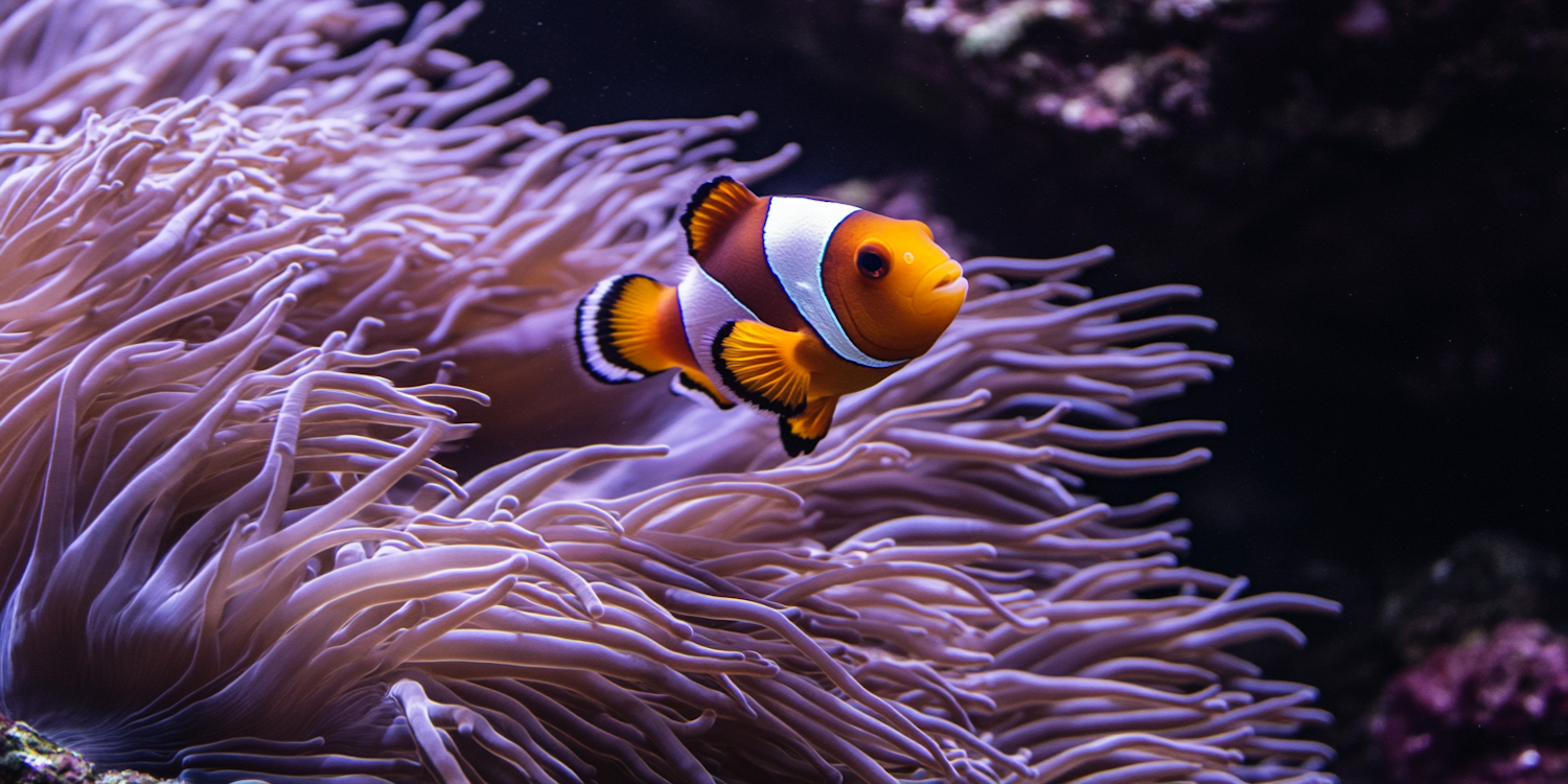 Clownfish nestled in a lavender anemone