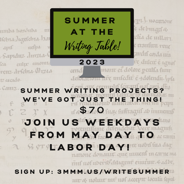 square images with words describing writing table options 