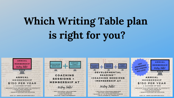 square images with words describing writing table options 
