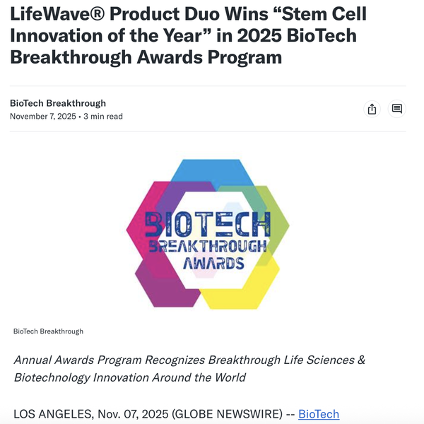 LifeWave's X39 & Cellergize AM Wins Stem Cell Innovation of the Year!