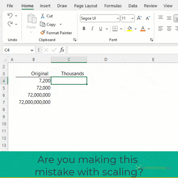 scale numbers properly in excel