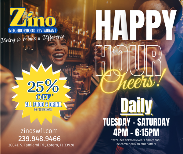 Daily Happy Hour 4PM-6:15PM Tuesday - Saturday
