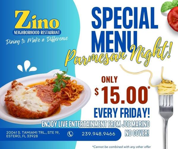 $15 Parmesan Night at Zino Neighborhood Restaurant