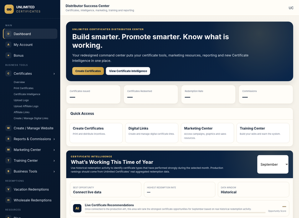 Preview of the new Unlimited Certificates distributor dashboard