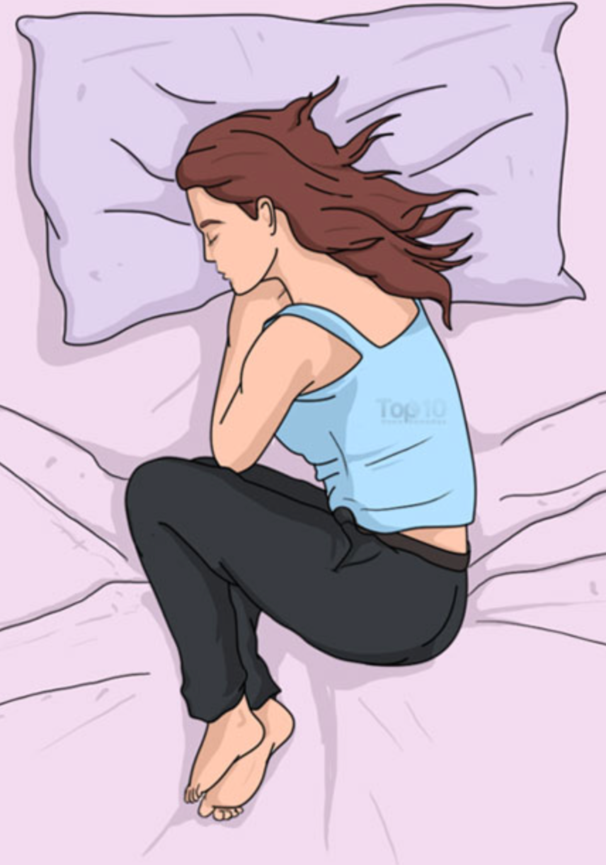 A cartoon of a person sleeping on a bed
            
            Description automatically generated