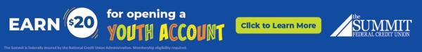Summit Federal Credit Union earn $20 for Youth Account