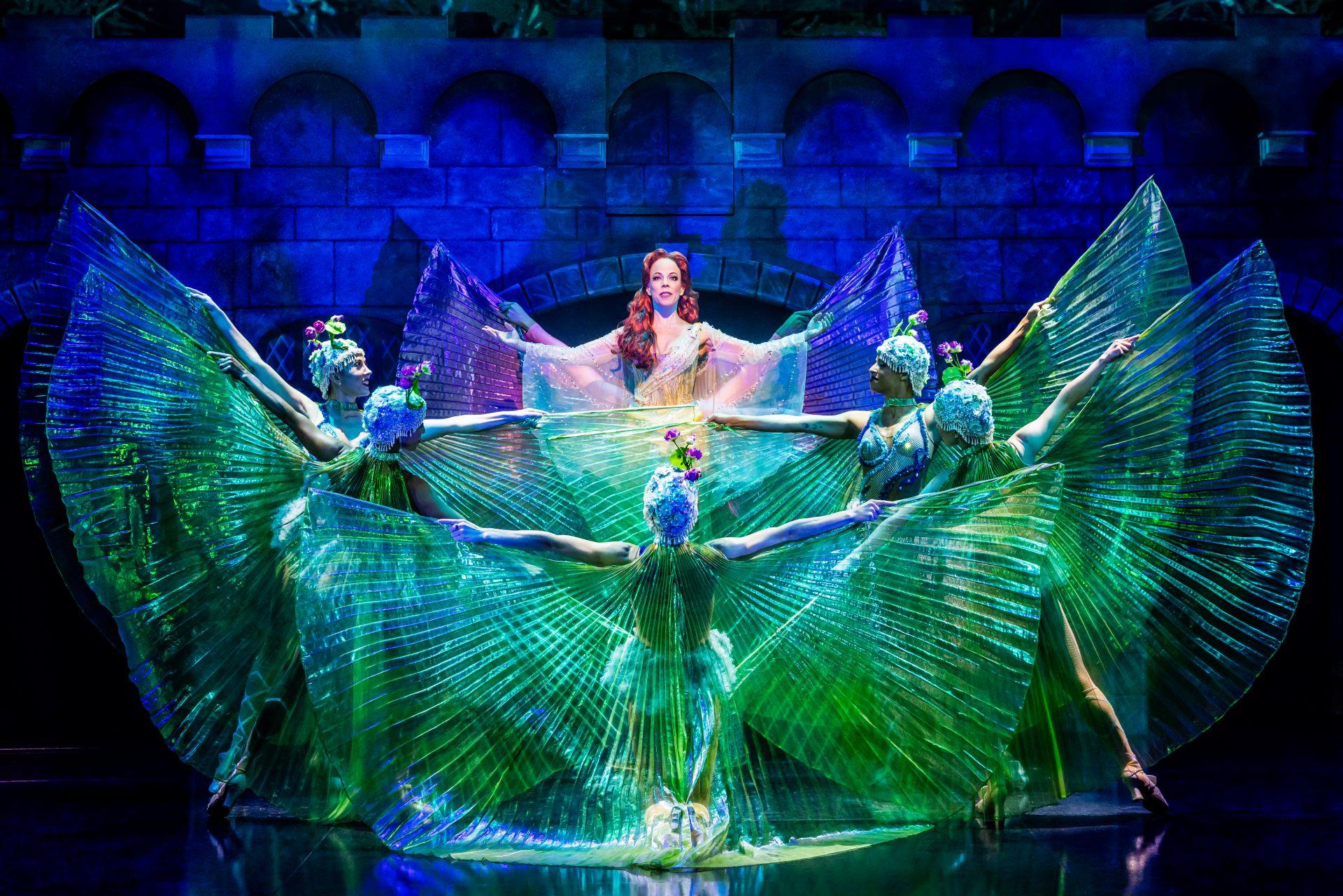 Leslie Kritzer and ensemble in SPAMALOT. Photo by Matthew Murphy and Evan Zimmerman