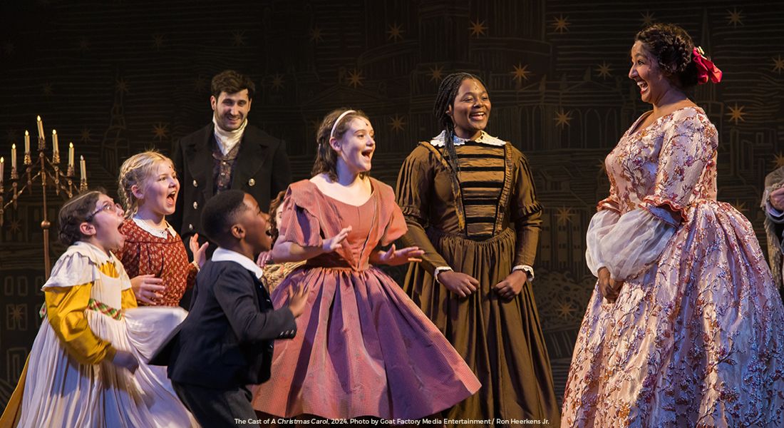 The cast of A Christmas Carol, 2024. Photo by Goat Factory Media Entertainment / Ron Heerkins, Jr.