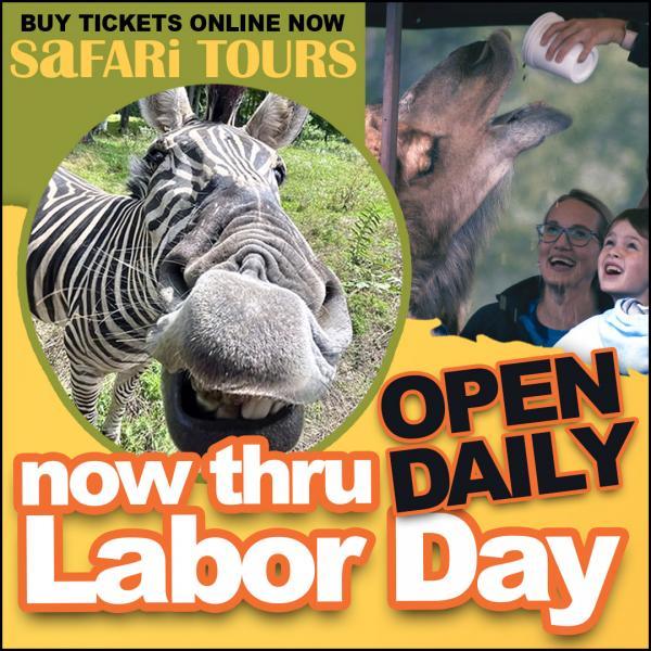 Hidden Valley Animal Adventures in Varysburg NY presents Safari Tours through Labor Day