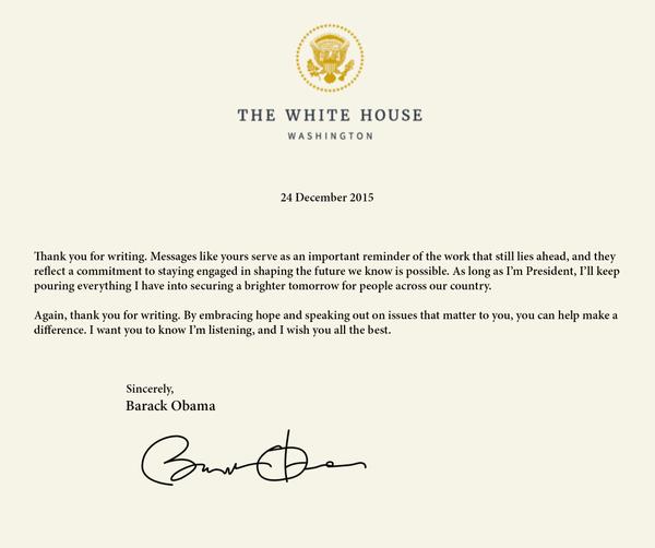 Letter from President Obama