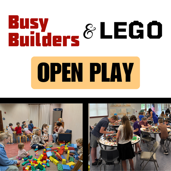 Triangles of brown, orange, and gray on the left side of the image with the words, "Friends of the Library Meeting" are more on the right side of the image.