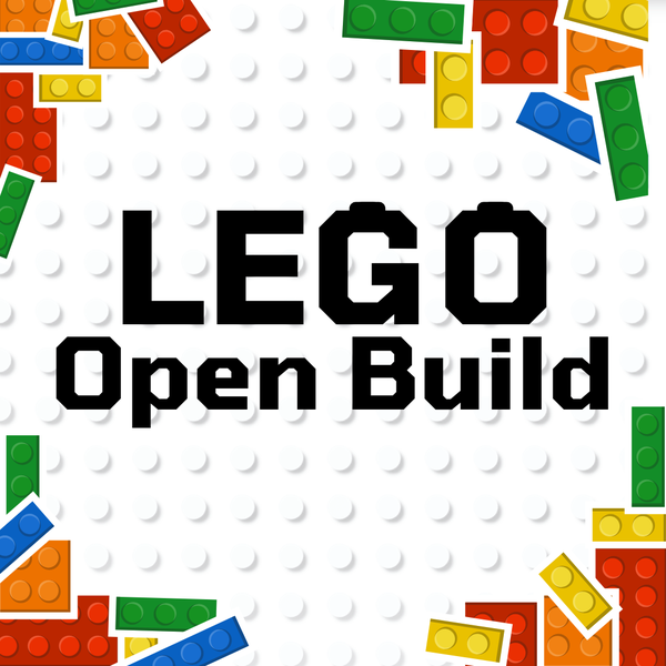 Cluster of LEGOs are in each corner and a white LEGO base in the background.