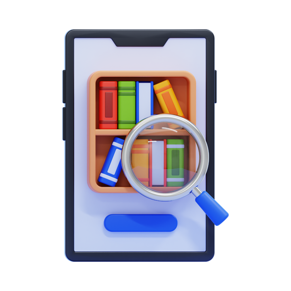 A tablet with a large library app displayed on it.