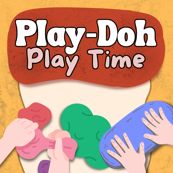 Hands rolling out Play-Doh at the bottom of the image. The text says, "Play-Doh Play Time."