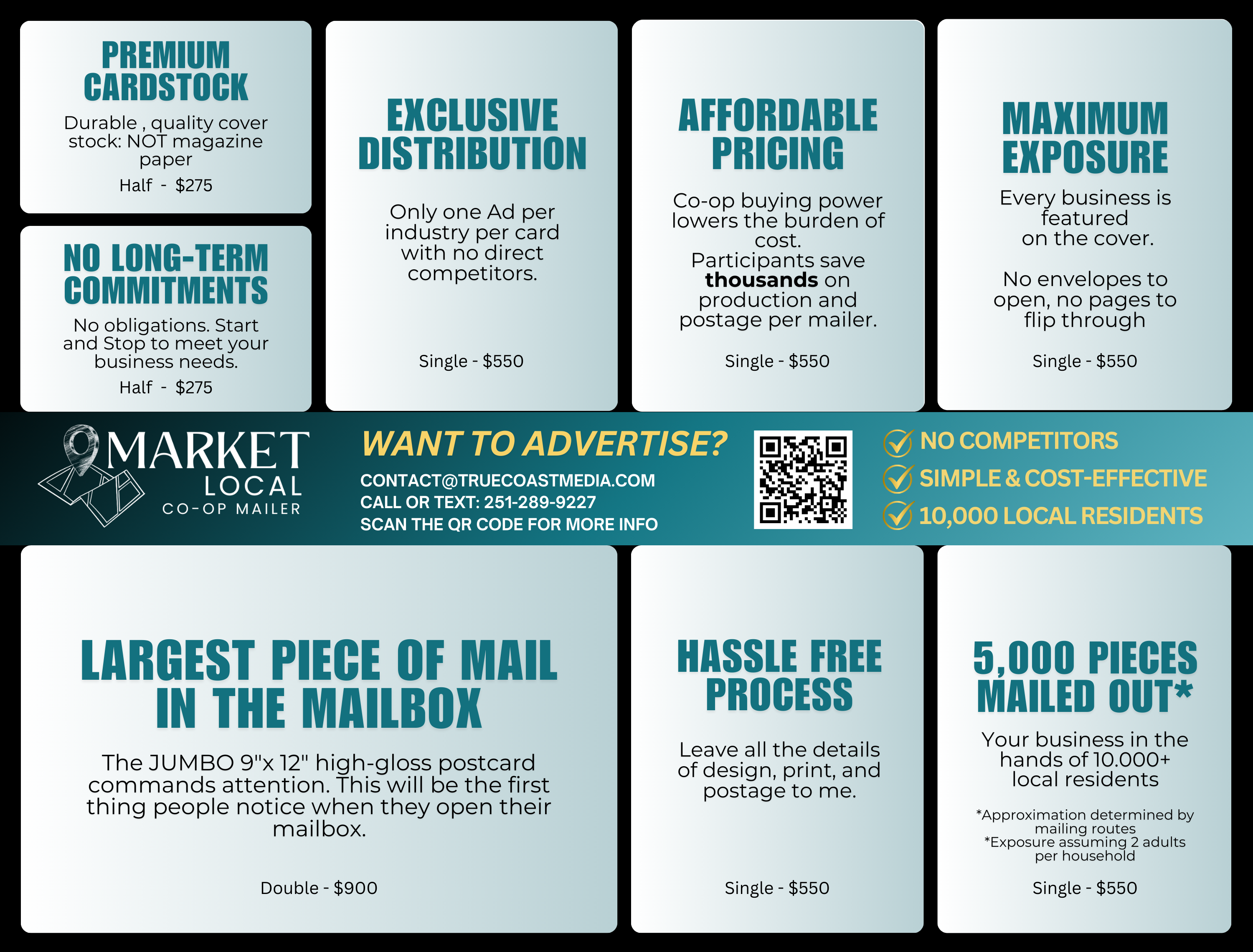 JUMBO 9"x12" 9x12 postcard direct mail mailer