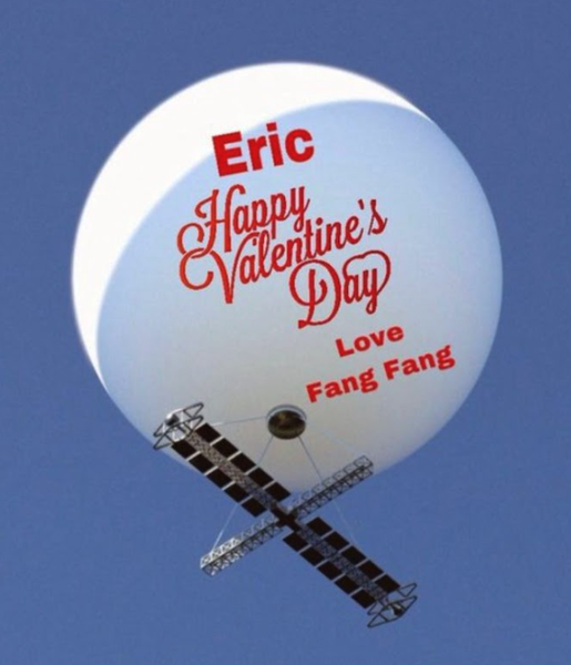 chinese spy balloon with valentine message