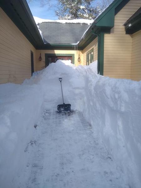 snow on porch