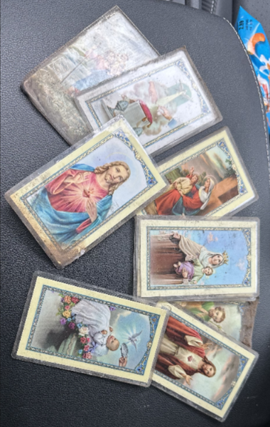 holy cards salvage from the fire