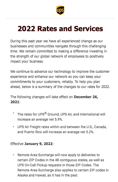 UPS rate increase