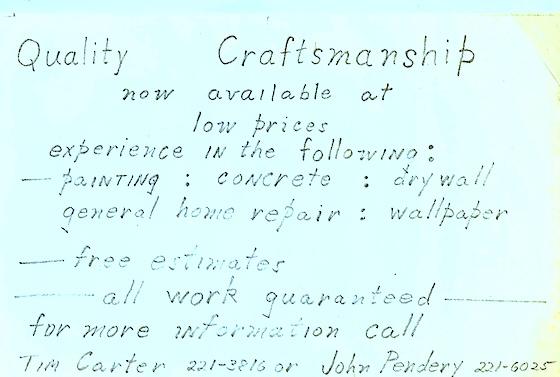 tim carter's first business card