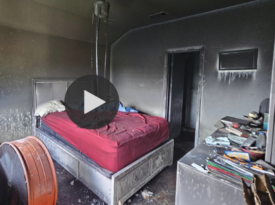 fire-damaged bedroom