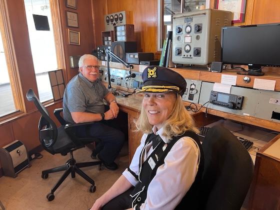 tim carter and midge in radio room RMS Queen Mary