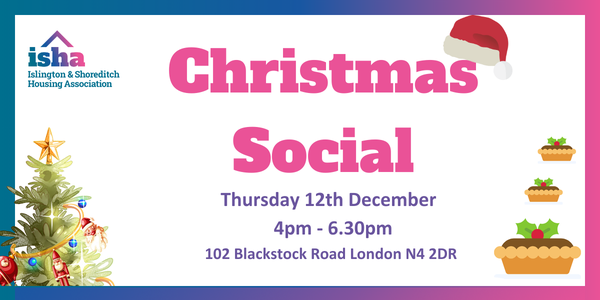 An invite to residents to attend a Christmas social event at ISHA on 12 December.