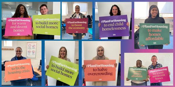 ISHA staff showing their support for the #PlanForHousing campaign