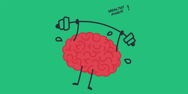 A brain using a weight lifting bar to illustrate the idea of a healthy mind