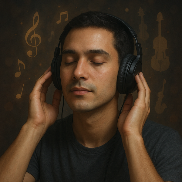 Person listening to music on headphones