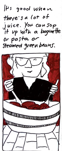 It's good when there's a lot of juice. You can sop it up with a baguette or pasta or steamed green beans. (carolyn tossing tomatoes with dressing in bowl)