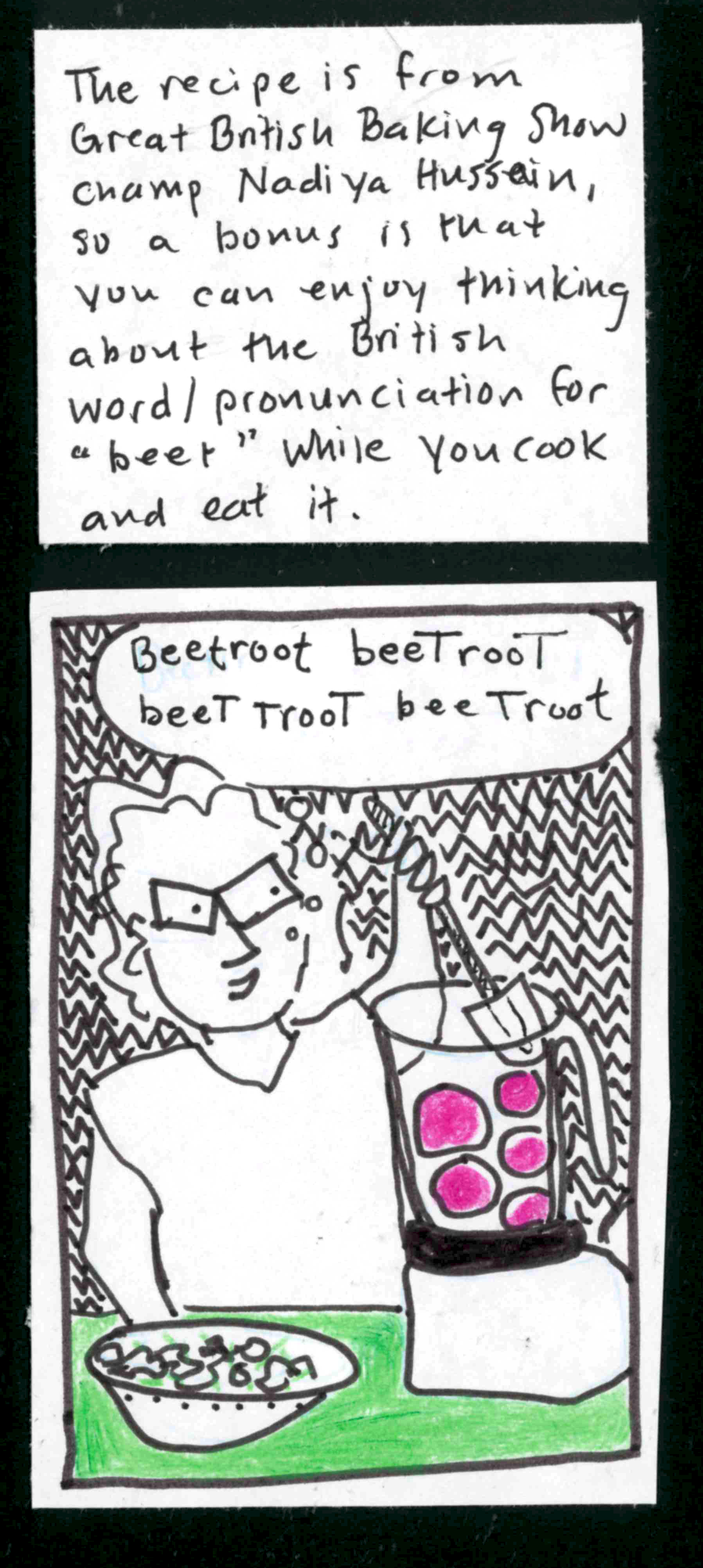 But don't be afraid! This meal-level salad would not be IN my regular rotation if it weren't also ENJOYABLE. It is! Refreshing, flavorful, filling. (And vegan, if you're into that kind of thing.) / (Carolyn at table with Ingrid and Iris: I just feel so....) (Ingrid and Iris, simultaneously: nourished?) (Carolyn: NOURISHED.) / This is yet another NYT thing (Melissa Clark), but I've put my own spin-aroo on th eprocess and added chick peas to make it more ...
nourishing. 