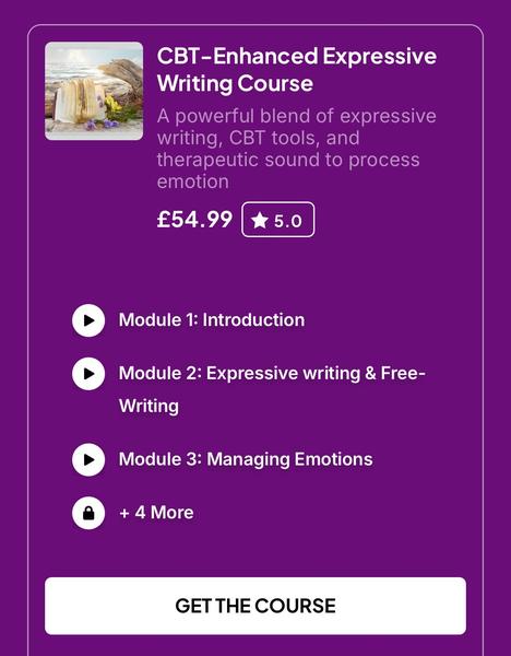 Expressive writing course: White text on purple background