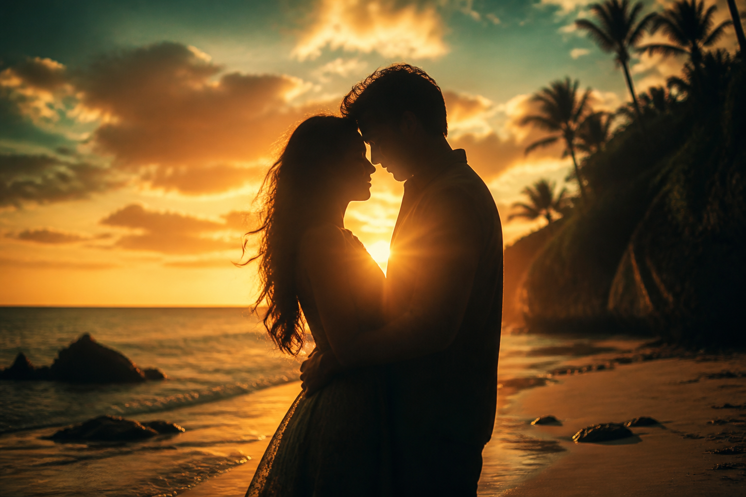 A couple reconnecting at sunset