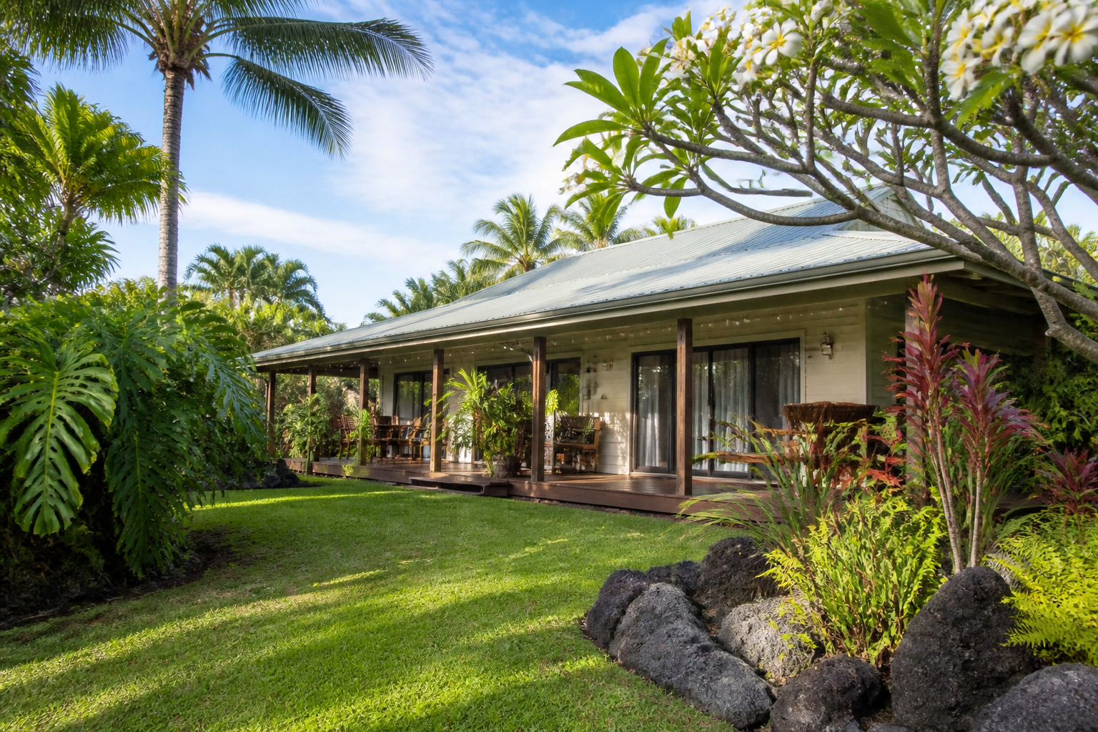 Island-style short-term rental home with a covered lanai on Hawaiʻi Island