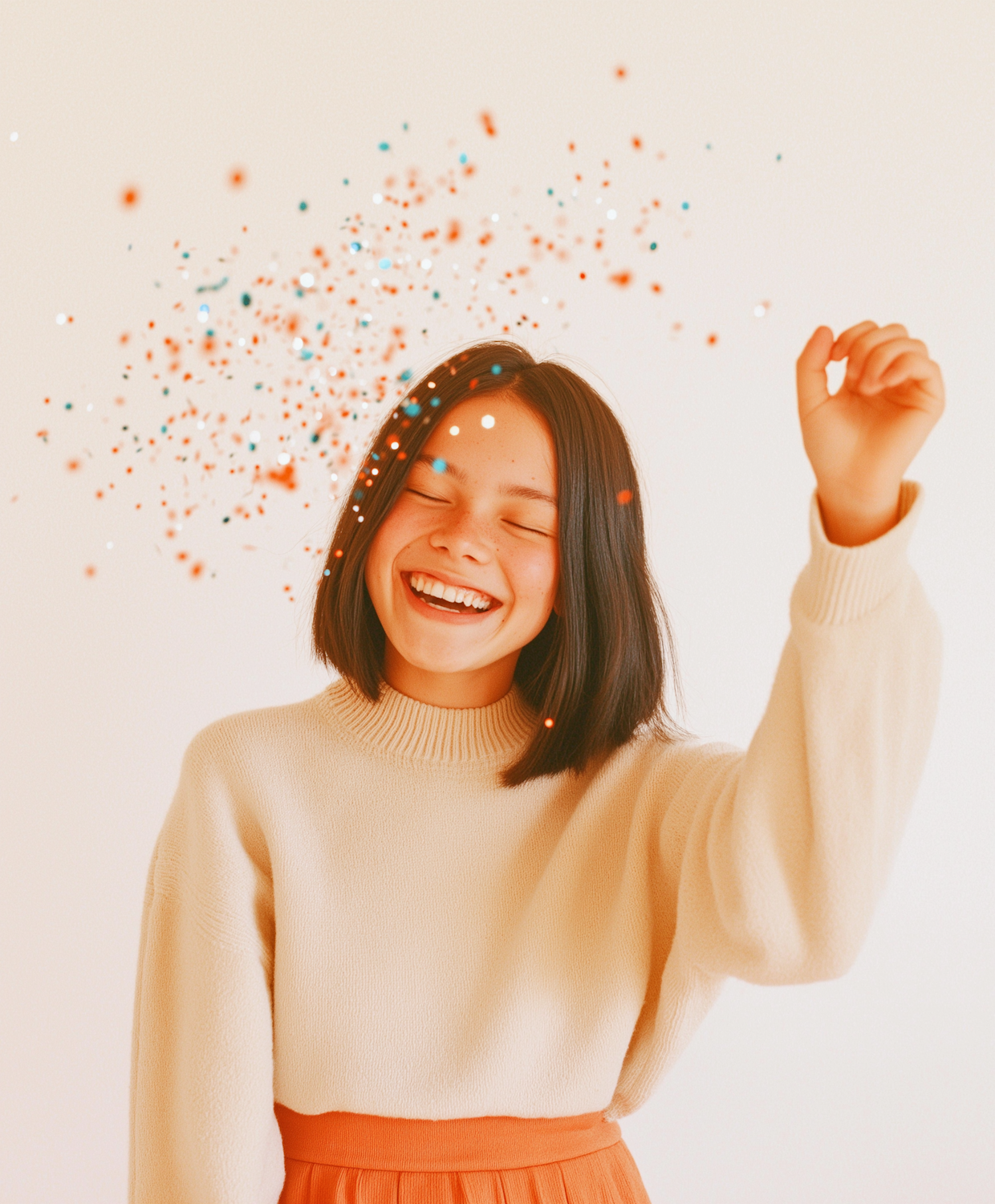 A delighted new member celebrating with confetti after claiming her free $25 welcome gift card