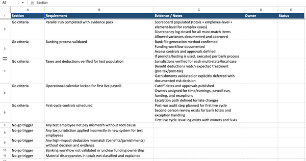 Payroll Provider Data Migration Field Map (editable spreadsheet).