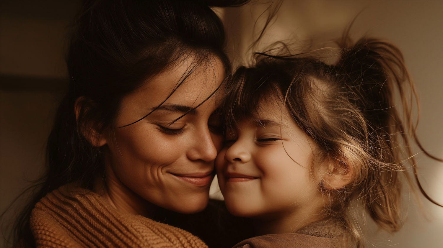 A mother sharing a tender, joyful moment with her child