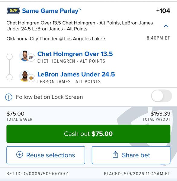 Bonus Play - OKC LAL SGP +104