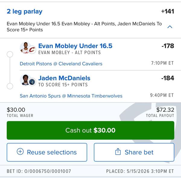 Bonus Play Ticket - 2-Leg Parlay