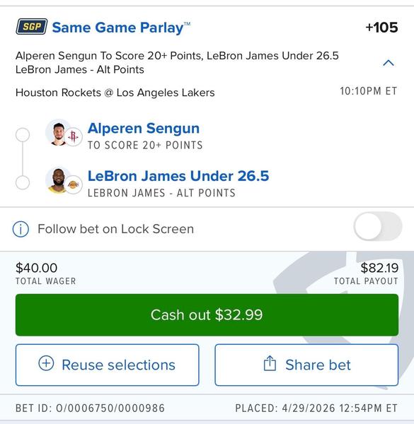 Bonus Play - Sengun and LeBron Same Game Parlay