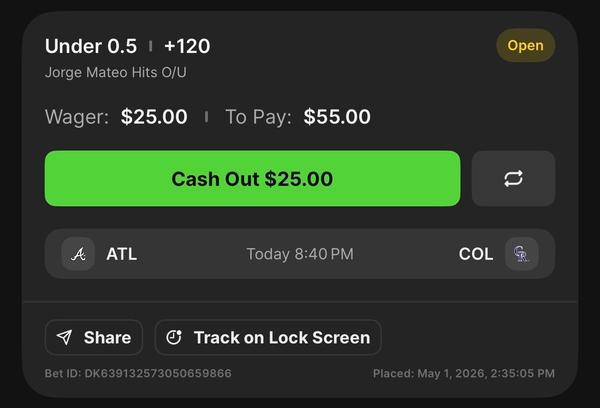 Jorge Mateo Hits Under Bonus Play Betting Ticket