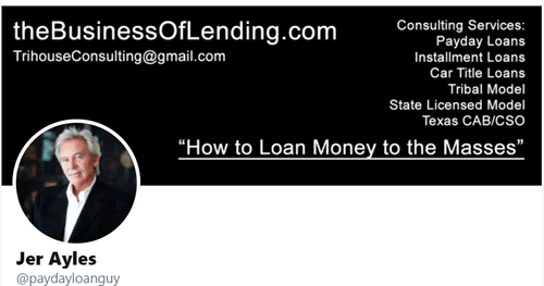 Newsletter header for The Business of Lending, representing authority in subprime lending.