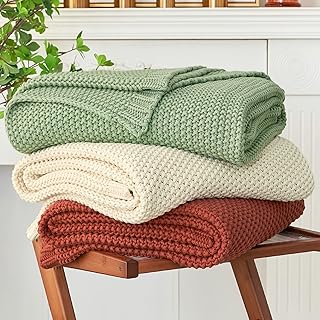 Chunky Cable Knit Throw Blanket Lightweight Light Green 